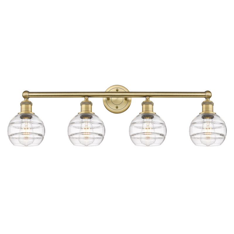 Éclairage pour meuble-lavabo à 4 lumières Chartoff, Laiton brossé, Transparent