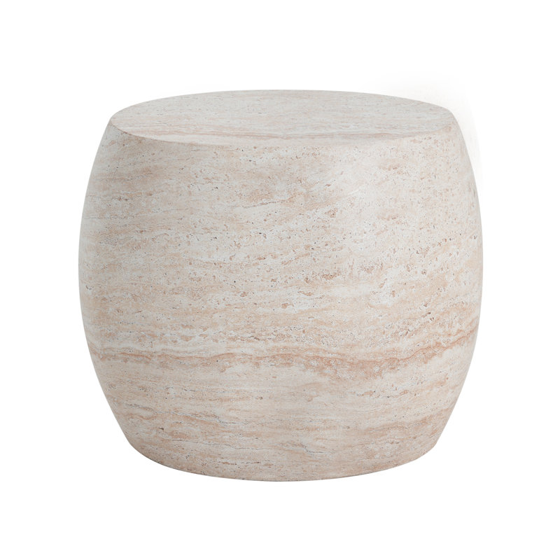  Table d'appoint moderne, table d'appoint ovale légère pour patio, balcon ou salon, finition en travertin