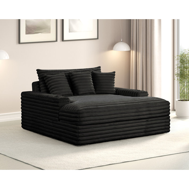 Chaise longue à 2 accoudoirs Tadley, Chenille noir