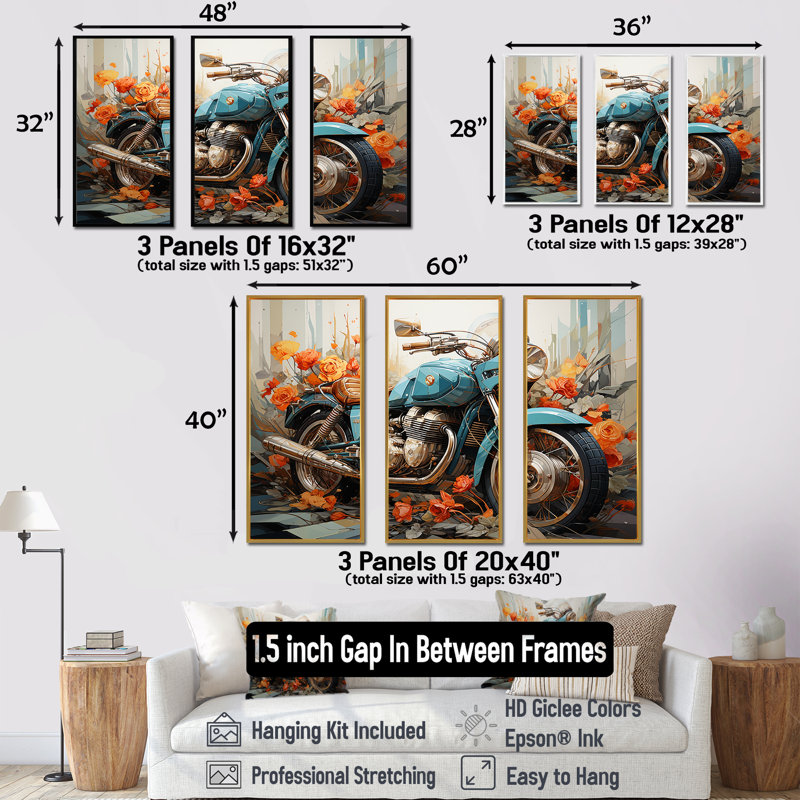 Ensemble de décoration murale géométrique Essence I - Moto, Cadre flottant doré, H 40 po x l 60 po x P 1 po