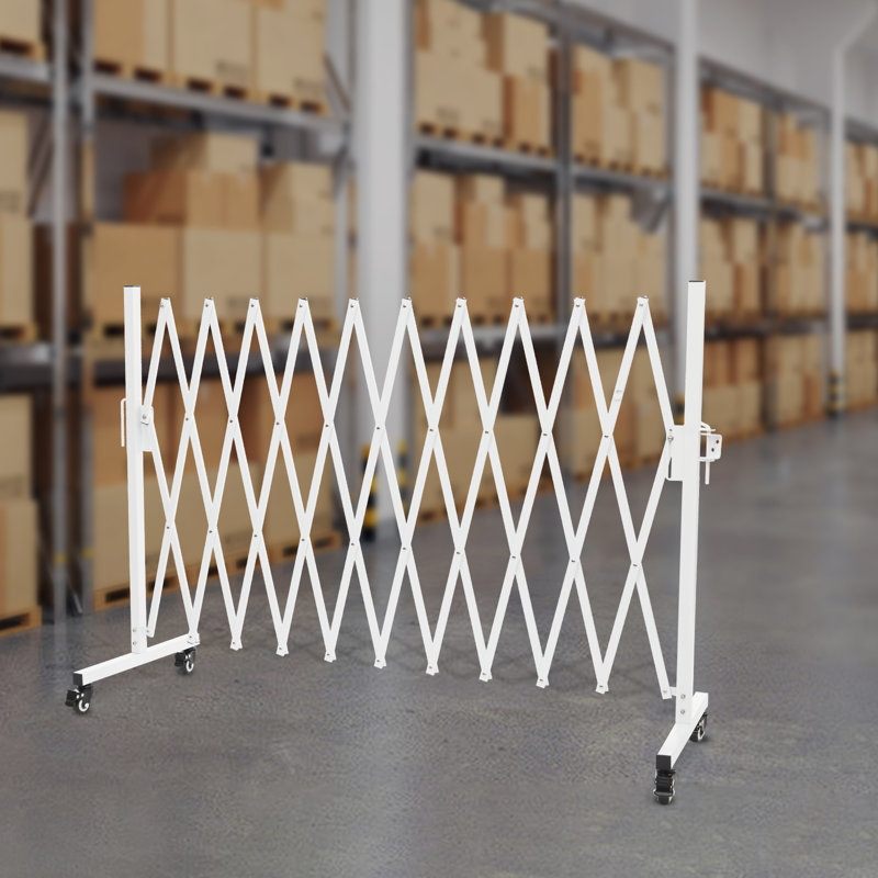 Barrière de sécurité portable extensible avec roues, Blanc