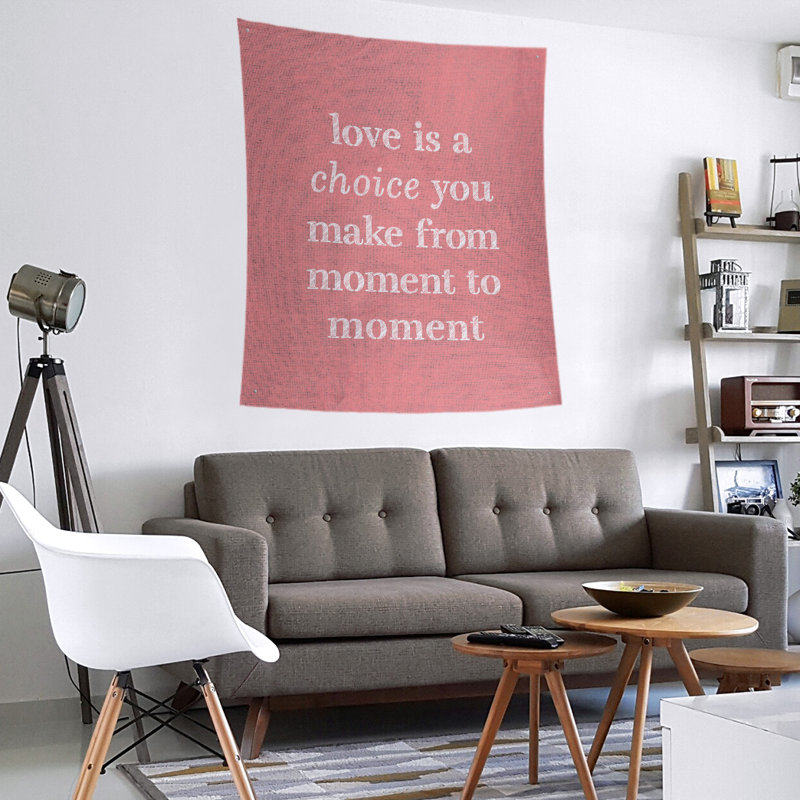 Tapisserie de polyester, l’amour d’écriture est un choix de citation, H 80 po x l 68 po, Rouge / Blanc