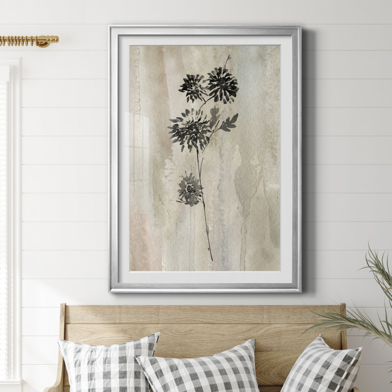 Sumi-E Silhouette IV - Cadre photo, reproduction d'art sur papier, Feuille argentée, H 30,5 po x l 42,5 po x P 1,5 po
