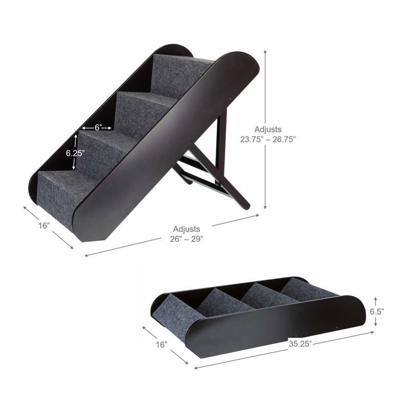 Espresso Brown Adjustable 4-Step Pet Stairs with Carpet Treads