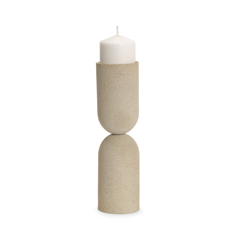 13" Beige Metal Abstract Tabletop Candle Holder, 12.5" H x 3.5" W x 3.5" D