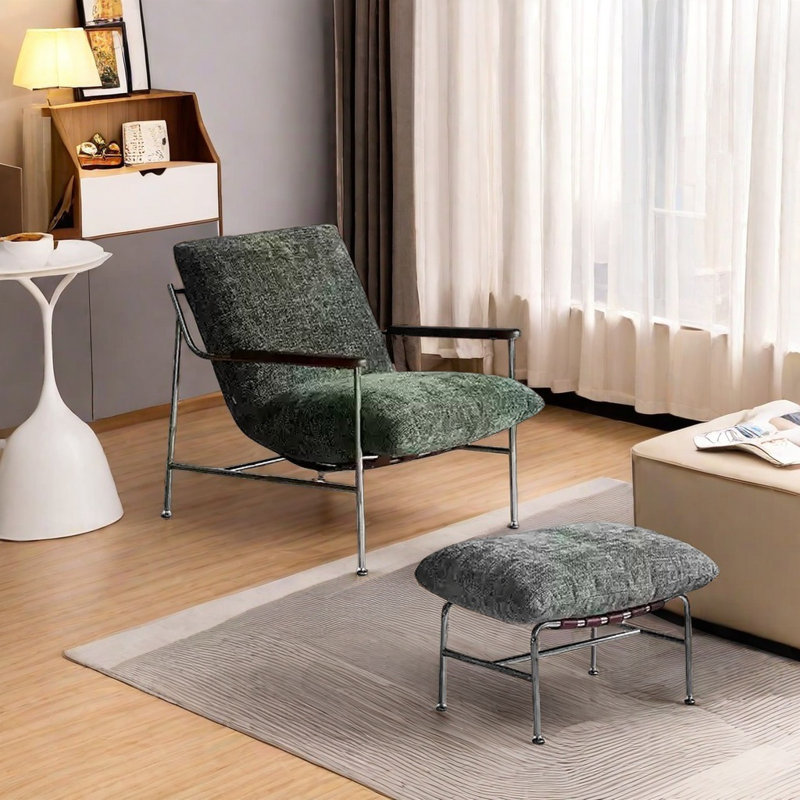 Chaise confortable avec structure en acier, Chenille verte