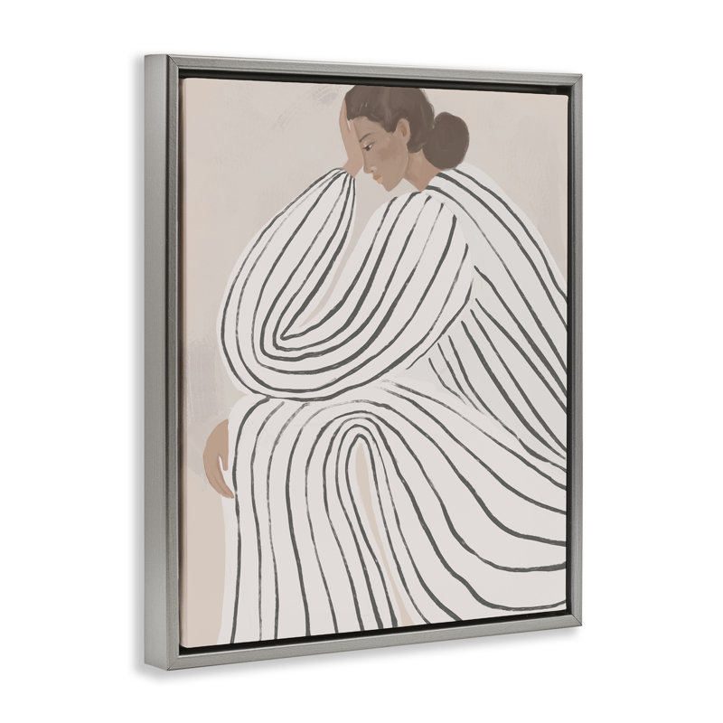 Cadre flottant «Neutral Lady in Stripes» par Anna Lischenko, H 21 po x l 17 po, Cadre flottant gris lustré