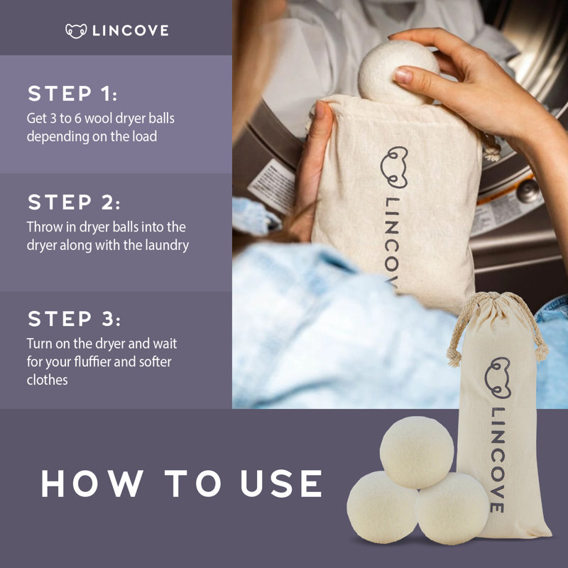 Lincove 100% Organic Wool Dryer Balls - Reusable & Durable, Efficient Drying