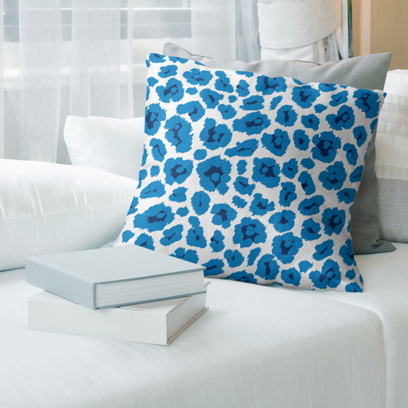 Housse de coussin carrée, Faux lin, Blanc / bleu / noir, 26 po x 26 po