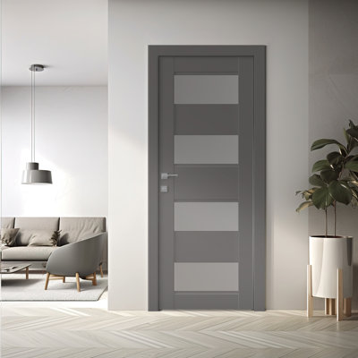 Della DIY-FRIENDLY Manufactured Wood and Frosted Glass Single Prehung Standard Door