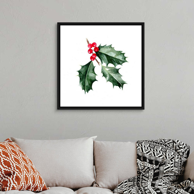 «Christmas Holly I» par Emma Scarvey - reproduction d'art sur toile, H 32 po x l 32 po x P 1,75 po, Cadre noir