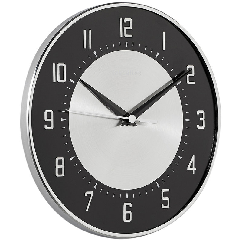 Funky Deco Clock, Domed Glass, Embossed Metal Dial - 20.5cm, Black