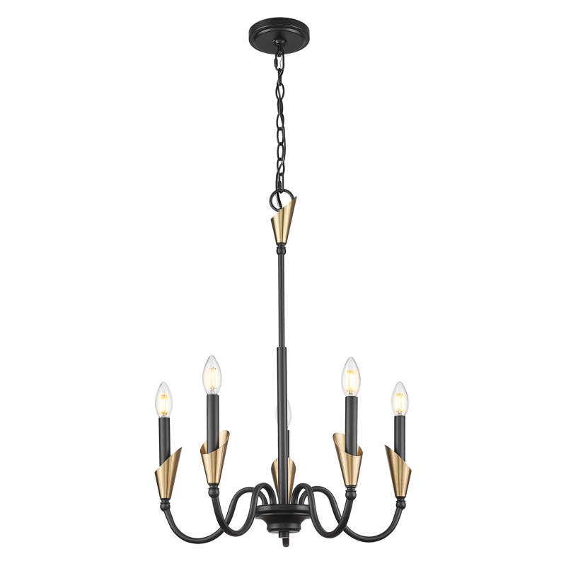 Lustre moderne Elvin, 5 lumières, H 28,5 po x l 24 po x P 24 po, Noir mat / Or