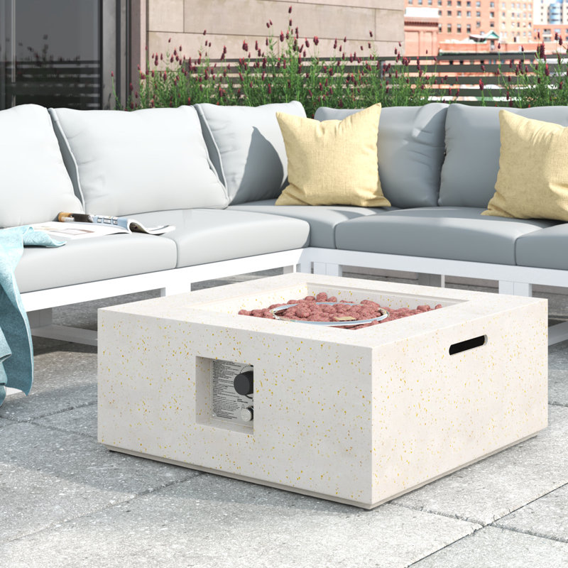 Table de foyer d'extérieur au propane, H 12 po x l 28 po x P 28 po, Blanc