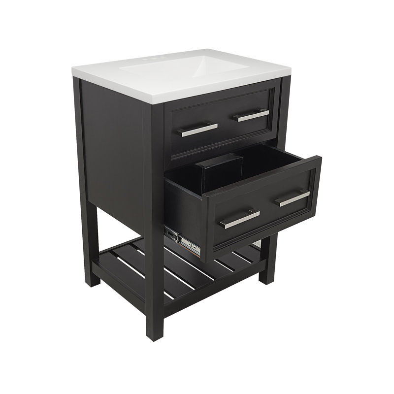 Espresso 25'' Single Bathroom Vanity with White Quartz Top