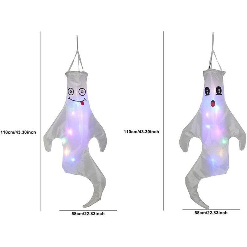 Halloween Ghost Windsocks Hanging Decorations, 2pcs 43Inch Flag Wind Socks Halloween Ghost Decor for Yard Porch Indoor Outdoor Dead Tree Haunted House Scary Decor Party Supplies