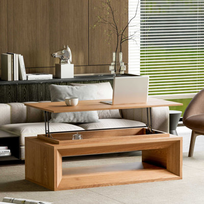 Table basse 43,3 po à plateau relevable moderne en placage de bois massif
