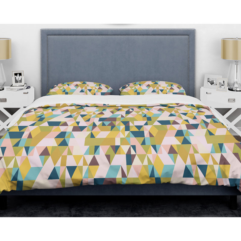 King Multi-Color Microfiber Geometric Duvet Cover Set