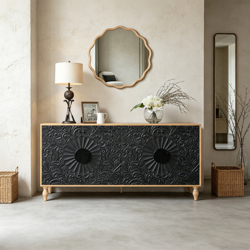 Buffet vintage à porte symétrique sculptée avec cadre en bois
