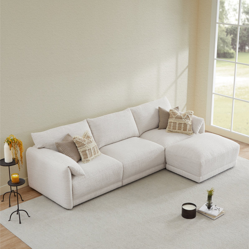 Bodhild 115.7'' Boucle 4 - Piece Modular Sectional with Ottoman, Pearl Boucle