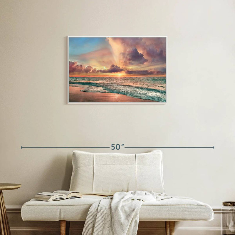 Plage de cuivre, Cadre flottant blanc, 31 po x 21 po