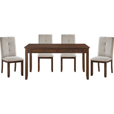 Table à manger 5 pièces, table en bois de cerisier foncé et 4 chaises avec revêtement en chenille, tiroirs fonctionnels pour la cuisine de chambre côté chenille, maison en bois
