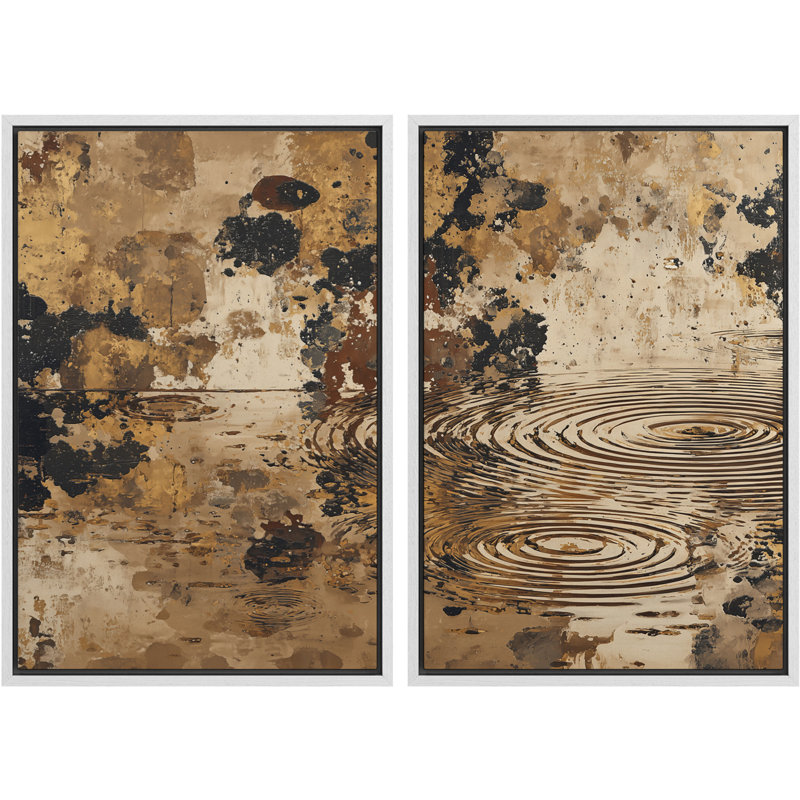 «Neutral Brown Ripple», art mural abstrait encadré sur toile, 2 pièces, H 36 po x l 24 po, Blanc
