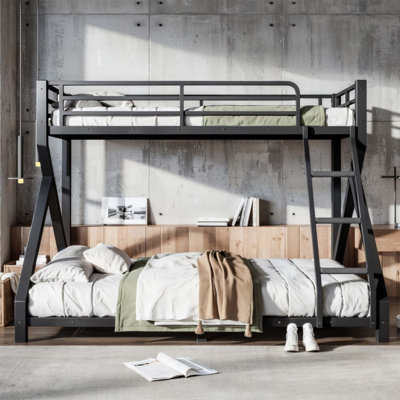 Lit superposé simple au-dessus de grand lit simple en métal avec échelles et lattes de soutien complet, conception à profil bas pour la sécurité et l'efficacité de l'espace (sans matelas)