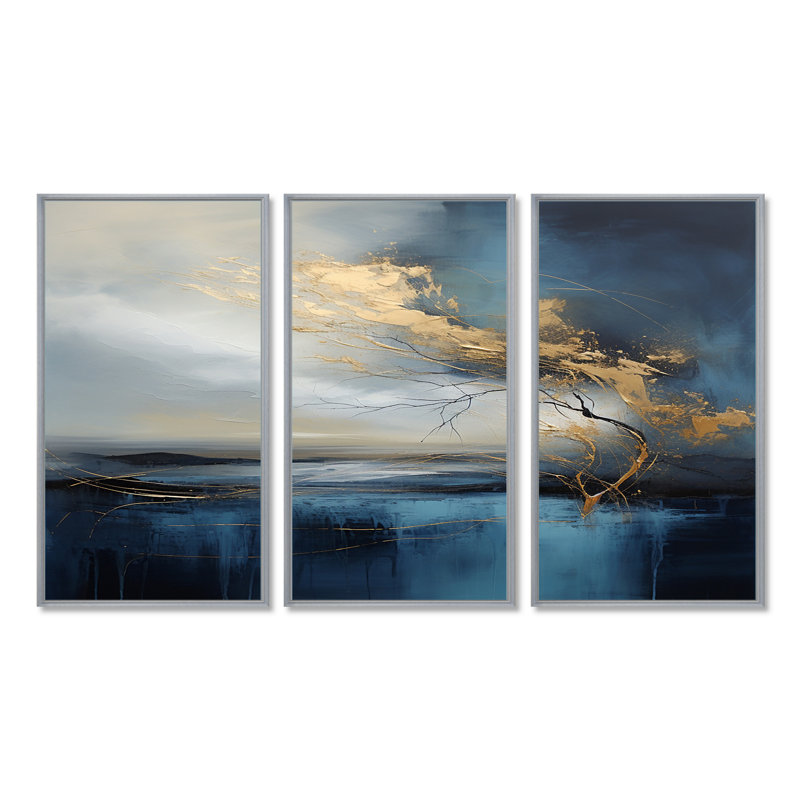 Stratford - ensemble d'art mural abstrait paysage, Encadrement argenté, H 40 po x l 60 po x P 1 po