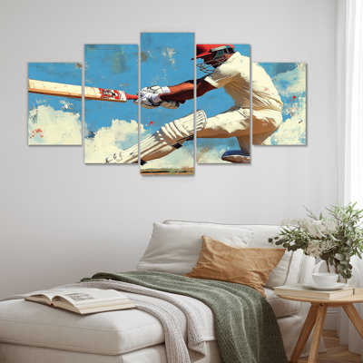 White And Blue Sport Cricket Indian Cricket Sport - Cricket Sport Wall Art Set