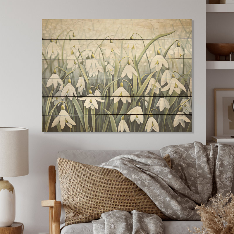 Snowdrops Moonlit Whispers - Snowdrops, art sur bois de pin naturel, H 10 po x l 20 po