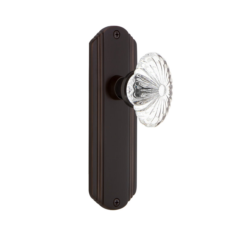 Plaque décorative avec bouton de porte ovale en cristal cannelé, 2 3/8, Laiton non laqué