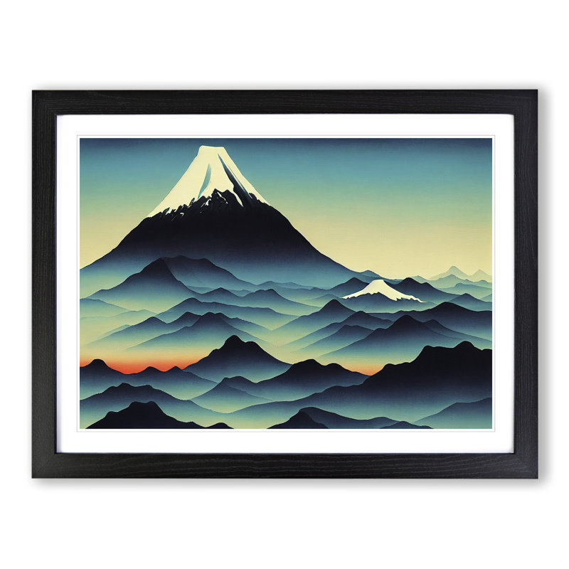 XH1022-6640X Painted Japanese Mountains Vol.4 - Single Picture Frame Painting, Black Framed, 46cm H x 64cm W x 2cm D