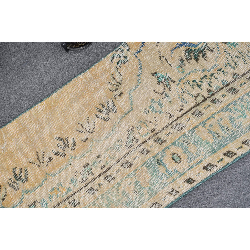 Tapis turc rétro vintage dans les tons de jaune éclatant, idéal pour rehausser les petits espaces - jaune / vert