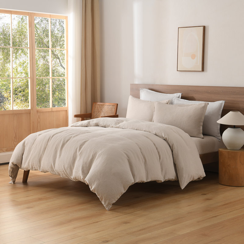 Ensemble de housse de couette en lin avoine, Beige, Housse de couette très grand et 2 très grandes t
