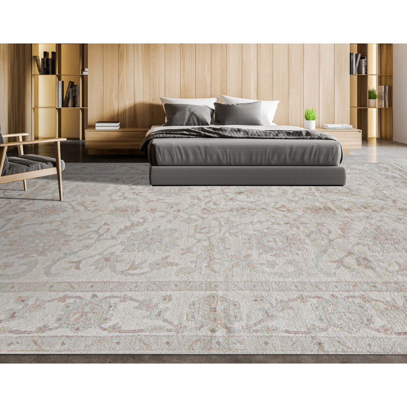 Tapis beige noué à la main de haute qualité