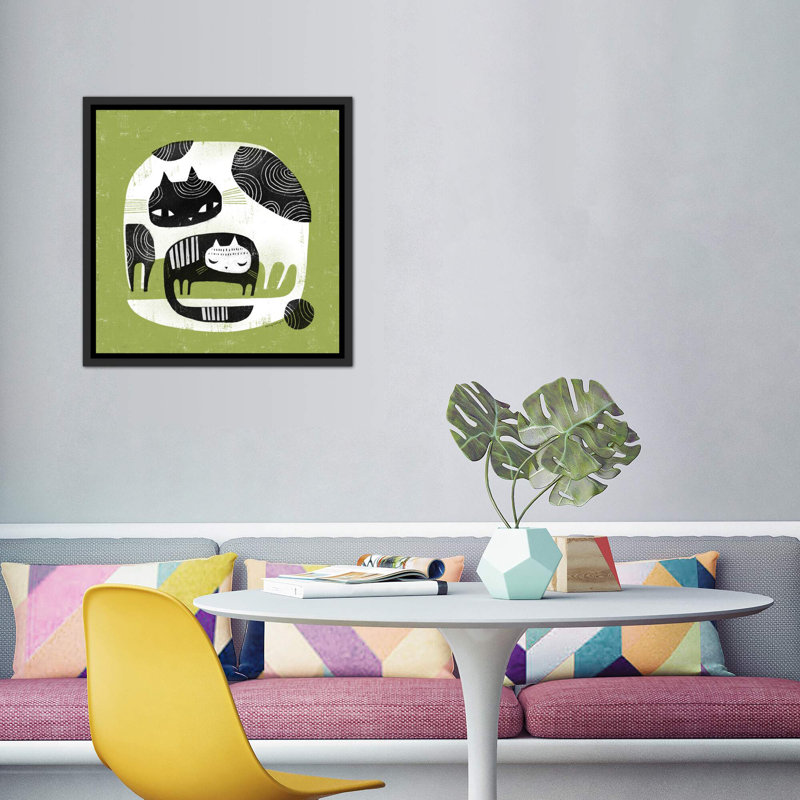 «Cuddle Cats» par Terry Runyan - impression, H 37 po x l 37 po x P 1,5 po, Toile avec cadre noir patiné, Pas de tapis