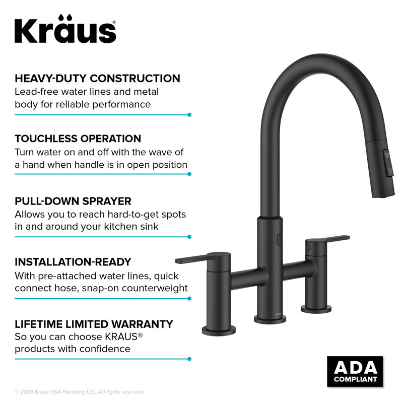 Robinet de cuisine à capteur sans contact avec douchette extractible KRAUS Oletto, Noir mat