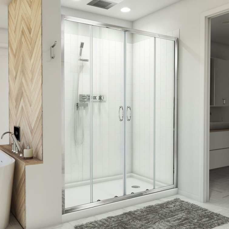 Visions 60" W x 34" D x 78" H Semi Frameless Rectangle Shower Kit with Fixed Panel and Base