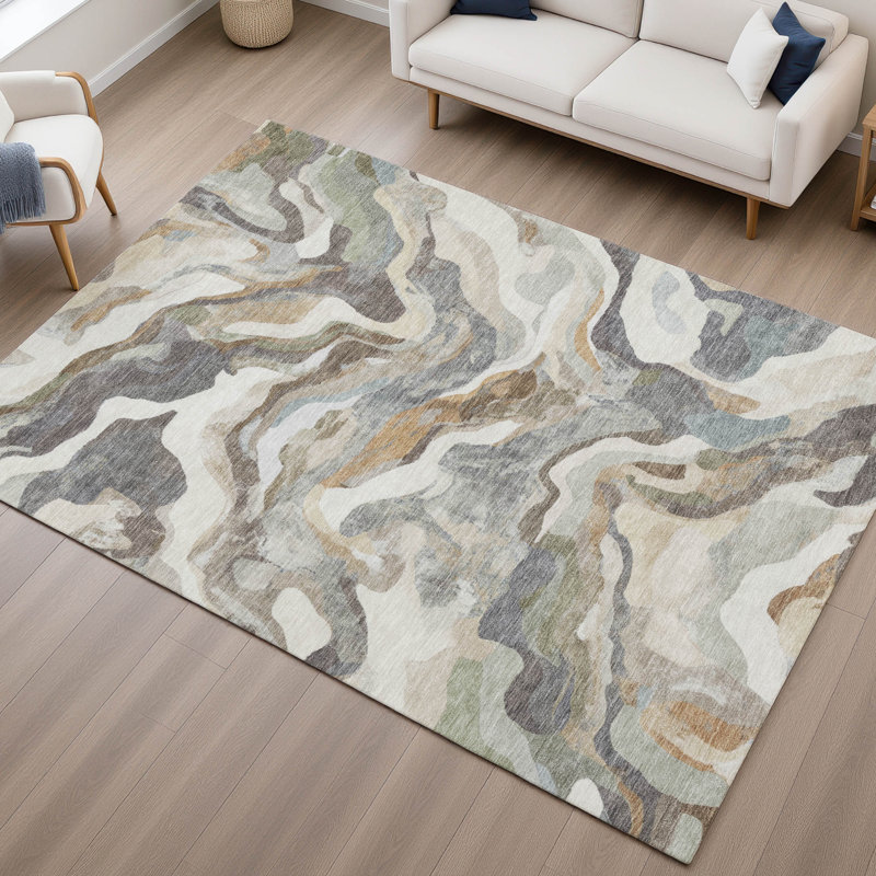 Tapis moderne lavable à la machine de qualité supérieure Mayfield AMF2162, Rectangulaire 8 pi x 10 pi, Kaki