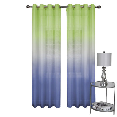  Rainbow 1661 Semi Sheer Window Curtain Single Panel Gradient Green 52'X 84' Ombre 8-Grommet Modern Decorative Treatment, Lightweight Polyester Privacy Filter For Living Room & Bedroom
