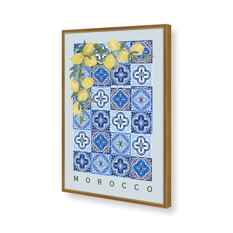 Impression sur carrelage marocain et citron, Or poli, H 15,25 po x l 12,25 po