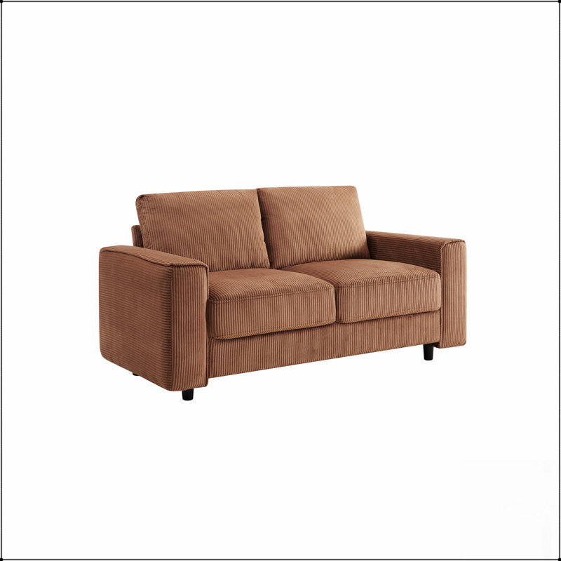Modern 2-Seater Corduroy Sofa – Minimalist Design, Soft Fabric, Sturdy Wood Frame, Brown
