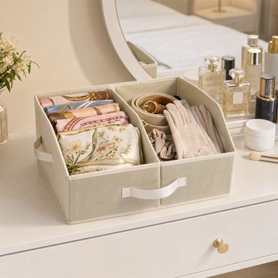 Adjustable Divider Closet Shelf Organizers Beige Linen Fabric Storage Baskets with Premium Accessories Easy Assembly