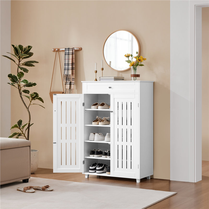 Armoire à chaussures multi-tailles à 5 niveaux avec tiroir, Blanc, 5