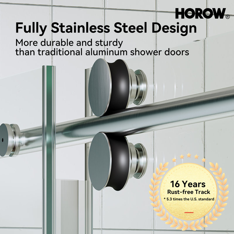 56" - 60" W X 76" H Single Sliding Frameless Shower Door With Cleancoat Glass, Brushed Nickel