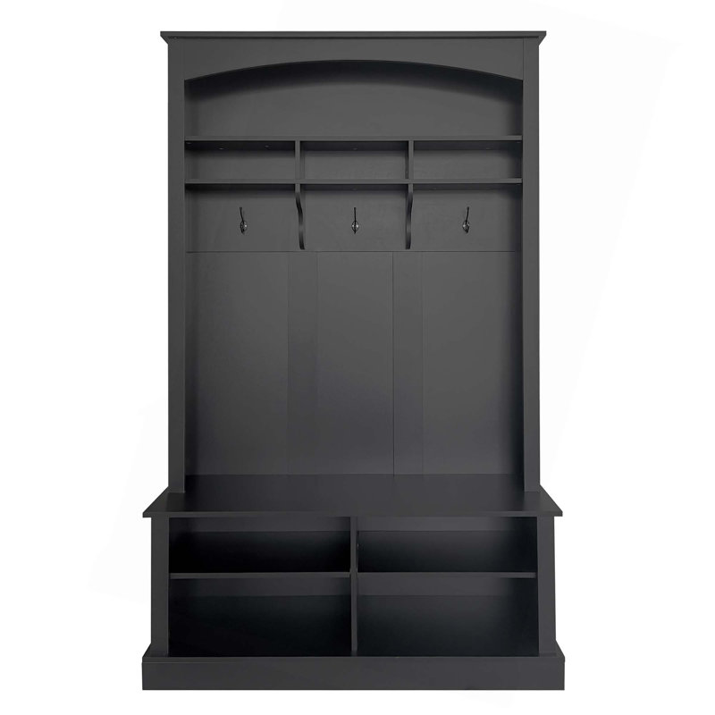 47.2'' Wide Hall Tree With Bench And Shoe Storage,Multi-Functional Storage Bench With 3 Hanging Hooks & Open Storage Space,Rectangle Storage & Shelves Coat Rack For Hallway