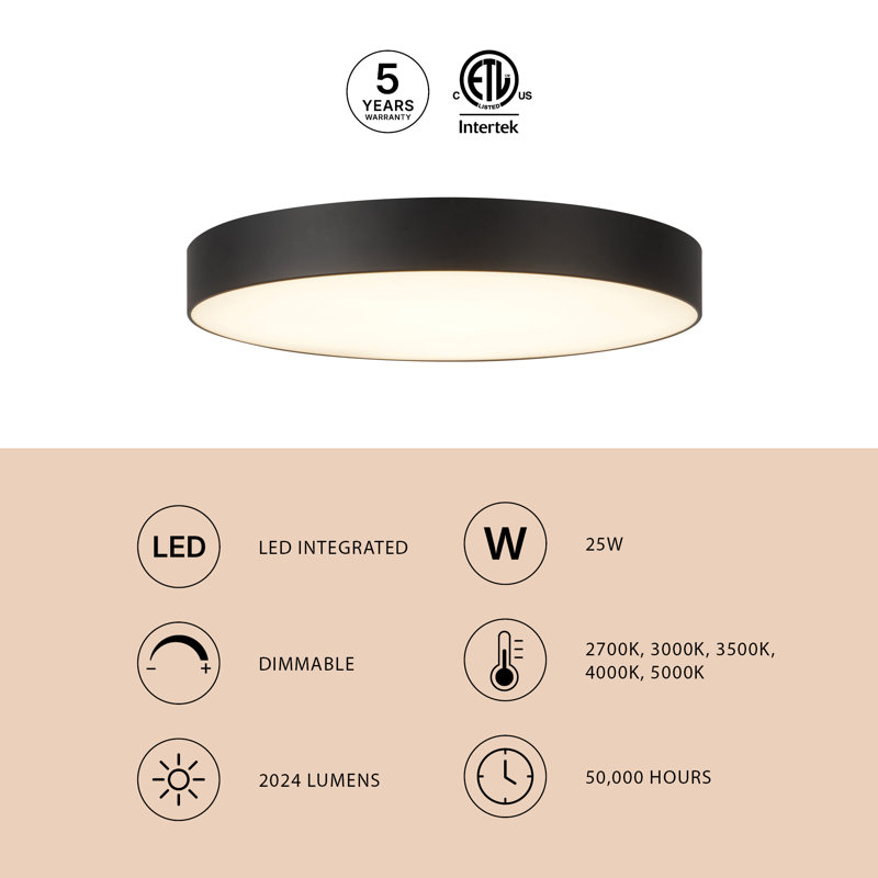 Musa 11-in Black dimmable LED Flush Mount, Nickel