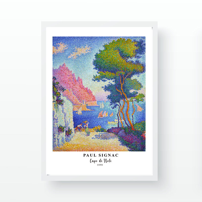 Peinture décorative encadrée, «Capo di Noli, cerca de Génova» par Paul Signac, 13,8 po x 17,7 po | Cadre 100% bois avec 100% polystyrène, épaisseur: 0,8 pouce | Impression numérique UV impressionnante pour la décoration intérieure, œuvre d'art élégante