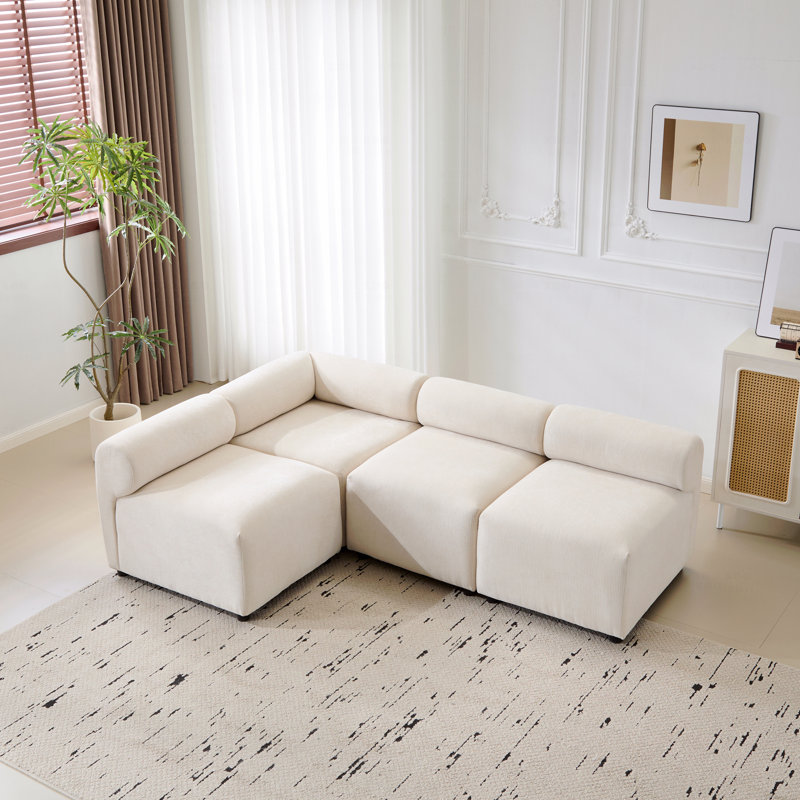 Basic Sectional Sofa, 4-Piece L-Shaped Modular Free Combination  Sofa Couch, 27" H x 83" W x 57" D